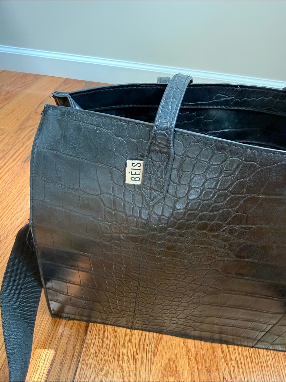 BEIS Work Tote Back in Black Croc